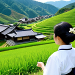 Storytelling Rural Tourism Guide**

A Japanese woman, a cheerful rural tourism guide (農村観光指導士), is passionately telling a story to a group of attentive tourists in a beautiful countryside village. She is wearing modest, professional attire suitable for guiding. Rolling green hills, traditional Japanese houses, and clear blue skies in the background. The scene is safe for work, appropriate content, and fully clothed. Perfect anatomy, correct proportions, natural pose, high quality, professional photography. family-friendly

**