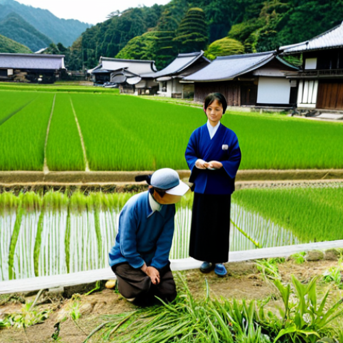 Rural Tourism Training**

"A group of people, fully clothed in appropriate attire, participating in a rural tourism training program outdoors, safe for work, appropriate content, professional, modest, family-friendly. The setting is a picturesque Japanese village with rice paddies and traditional houses in the background. The group is interacting with local farmers, examining produce. Perfect anatomy, correct proportions, natural pose, well-formed hands, proper finger count, natural body proportions, professional photography, high quality."

**