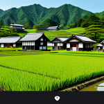 농촌관광지도사 이론과 실무 차이 - Digital Farm Map**

"A modern digital map interface showcasing a rural Japanese village; rice paddie...