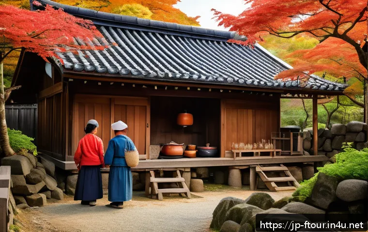 농촌관광지도사와 정부지원 사업 - A serene rural village scene in Japan during early autumn, featuring traditional wooden houses with ...