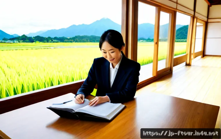 농촌관광지도사 연봉협상 팁 - Photorealistic rural tourism guide in smart casual business attire confidently discussing salary ter...